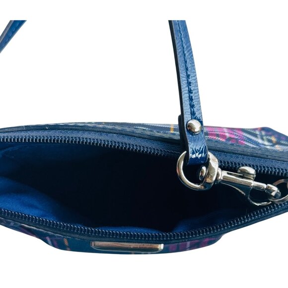 Coach Blue Tartan Plaid Canvas/Leather Wristlet Purse - Picture 5 of 7
